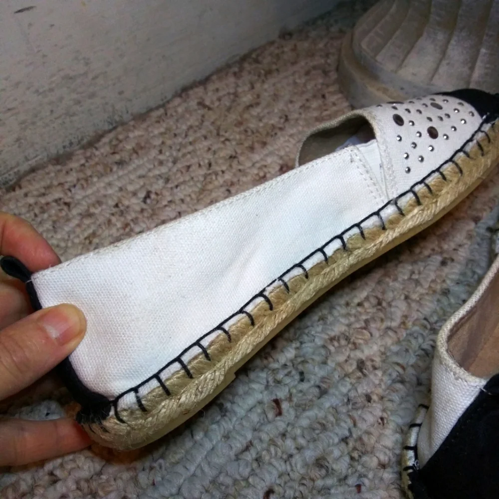 White Mountain Alfresco Cream & Black Silver Studded Espadrille Flats - Picture 7 of 12